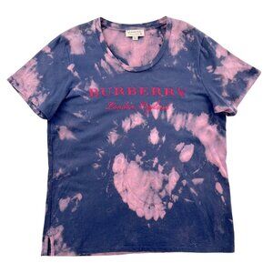 Burberry Women's Black/Pink Tie Dye Spellout Scoop Neck Tee Medium